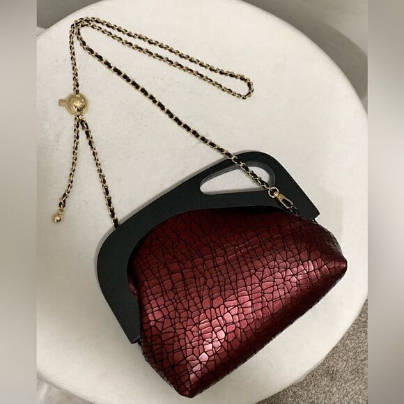 Handmade Genuine Embossed Leather Wooden Frame Hand Clutch/Crossbody/Evening Bag - Picture 7 of 16